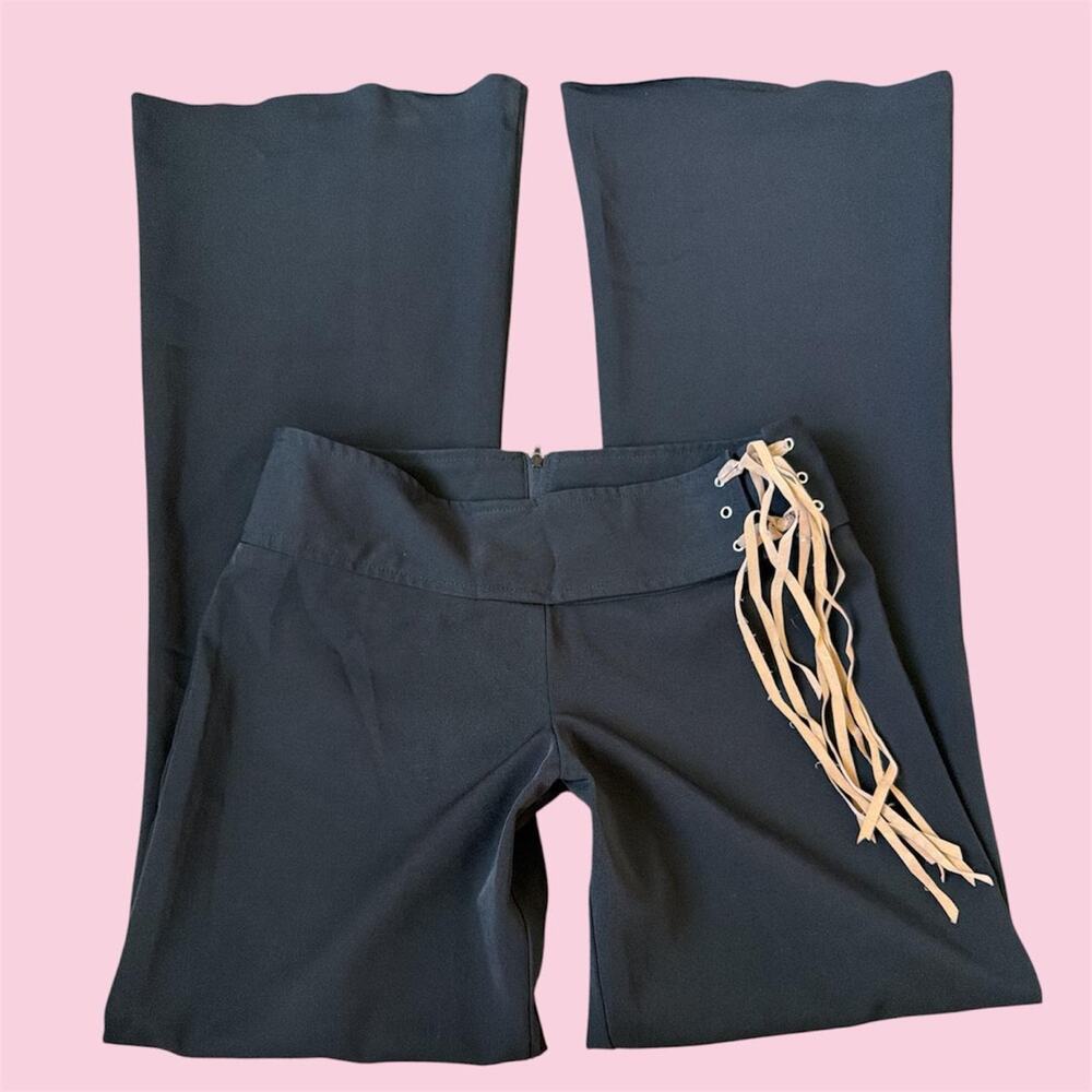 Y2K I.L.U. black flare pants with lace up detail on the side, size 3